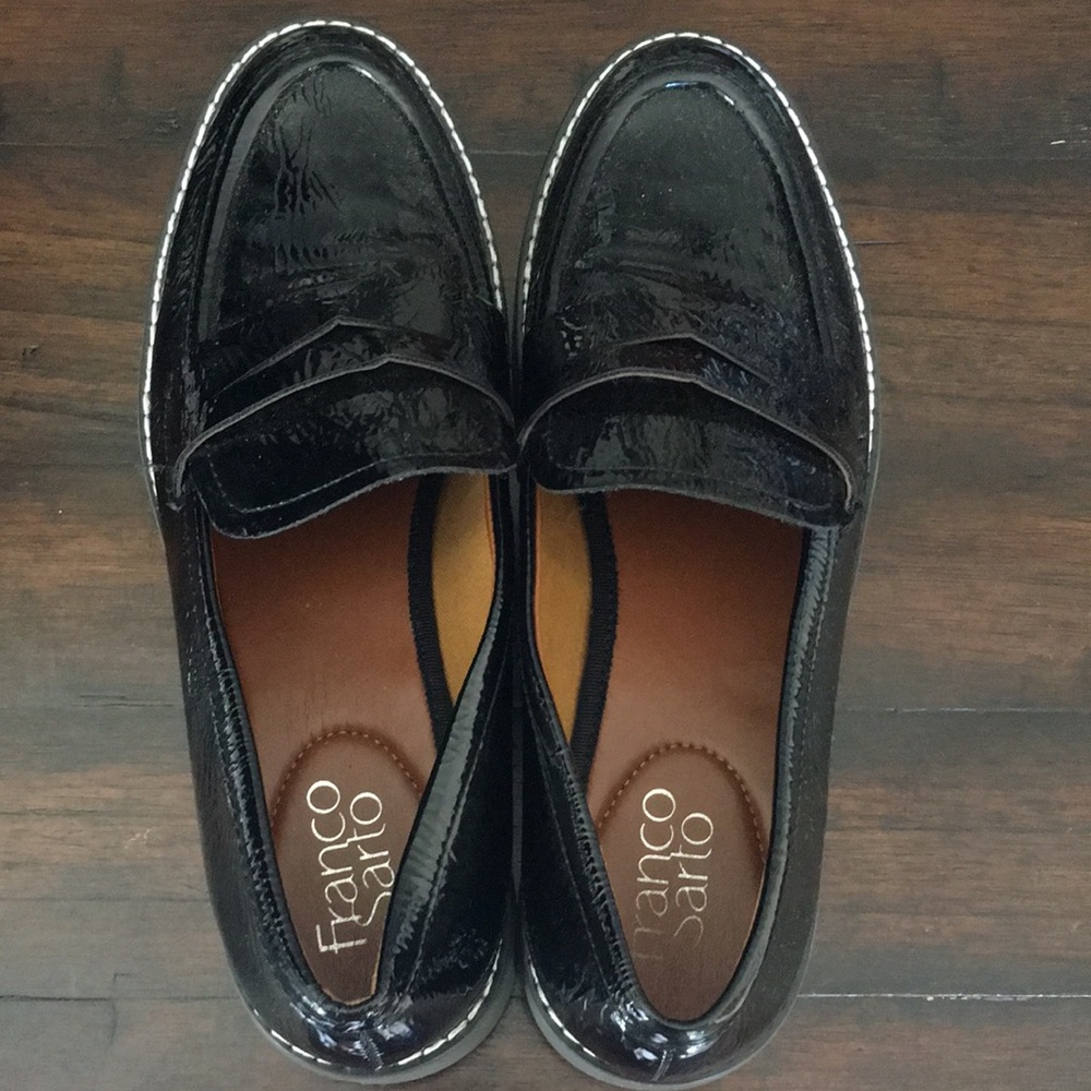 Franco Sarto Woman’s Black Patent Leather Penny Loafers